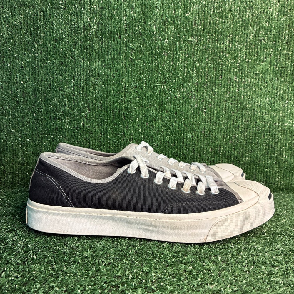 Converse Jack Purcell Low Top Happy Camper Sneakers Grey Black Mens 8.5 Women 10